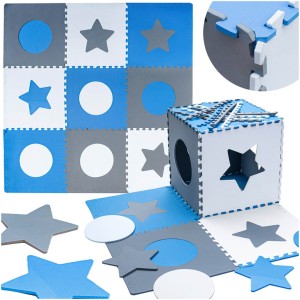 Mata edukacyjna piankowa puzzle szara niebieska 60 x 60 cm, 9 elementów