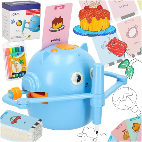 robot-edukacyjny-interaktywny-nauka-rysowania-pisania-zestaw-fiszki-mazaki-niebieski-170619