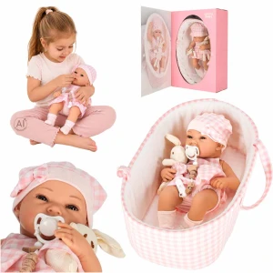 Lalka z nosidełkiem, różowa, wys. 38 cm